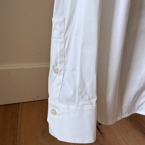 White Satin Tuxedo Button Down Blouse | Size 10 | Classic Luxe Dress Shirt - Picture 9 of 16